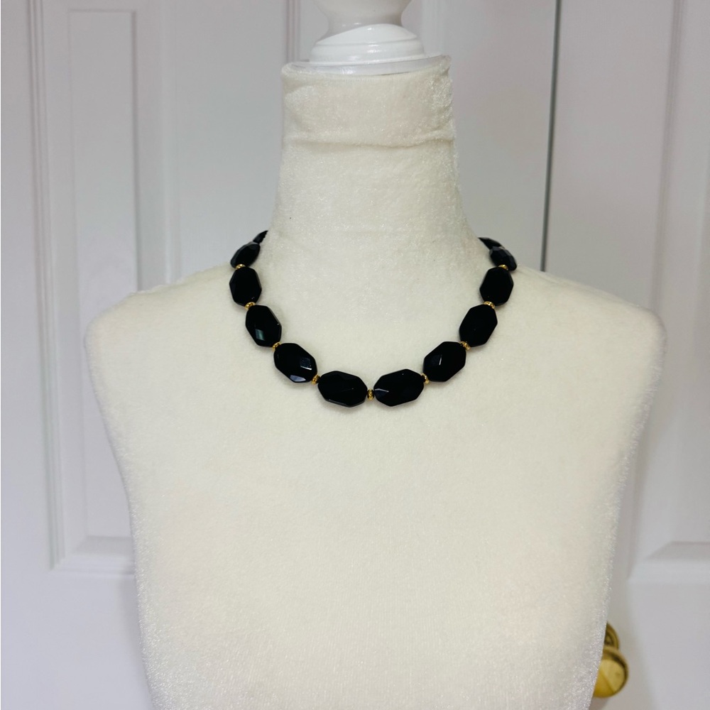 Ralph Lauren Black Beaded Necklace chunky faceted beads toggle clasp Classic